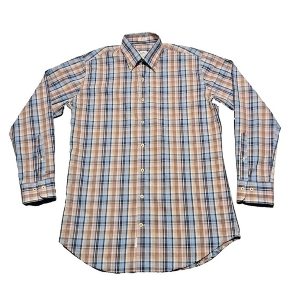 Peter Millar Mens Size‎ M Blue/Brown Plaid Long Sleeve Button Down Shirt